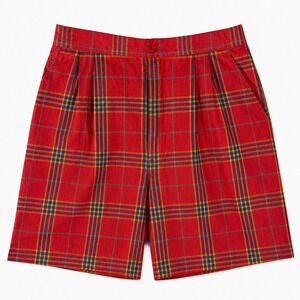 Vtg 90s Red Plaid High Waisted Pleated Shorts Punk Rock Glam Goth Dark Academia